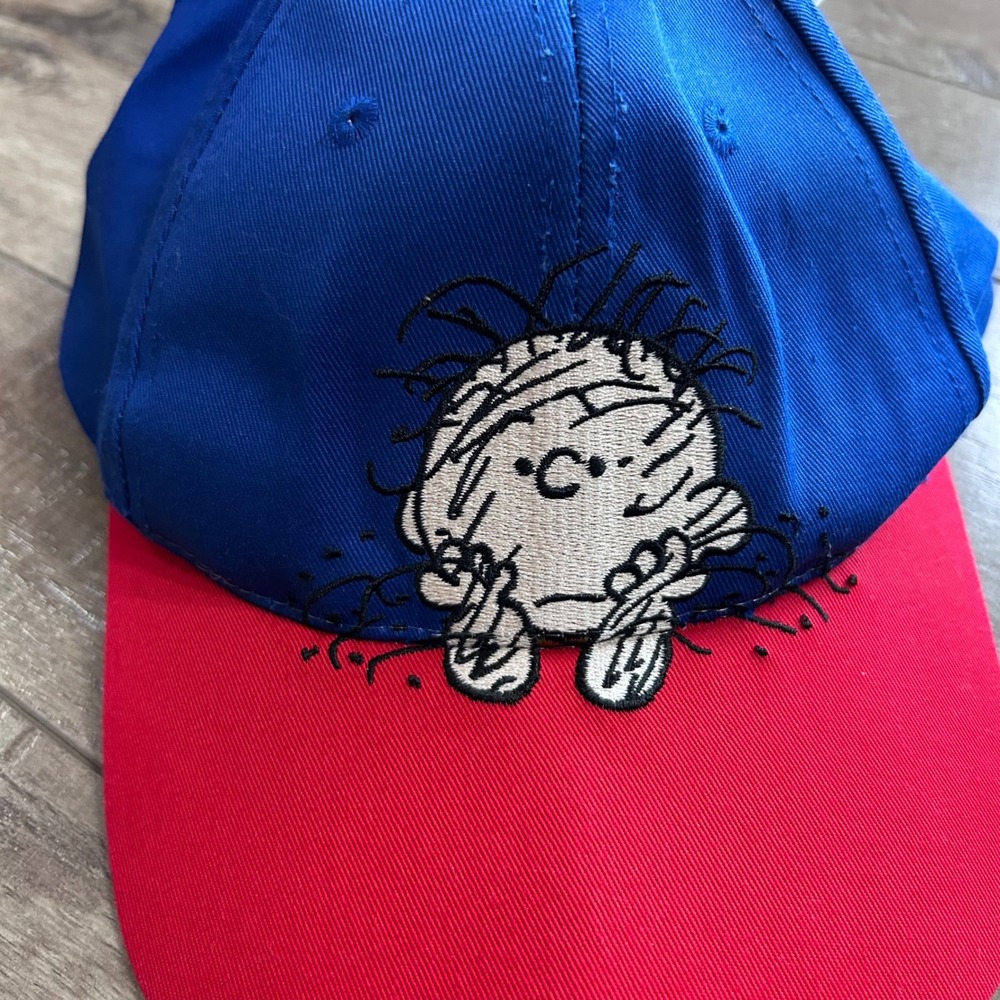 Vintage Peanuts Pigpen Snapback Hat Head Start Sportswear Blue Red 90s Cap - Picture 2 of 6